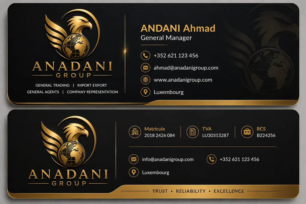 ANADANI GROUP business card showing contact details