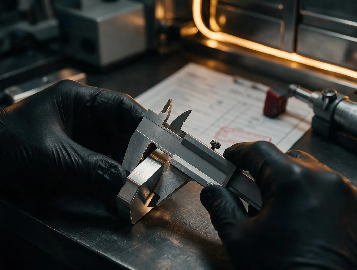 Quality inspection of a component with a precision caliper