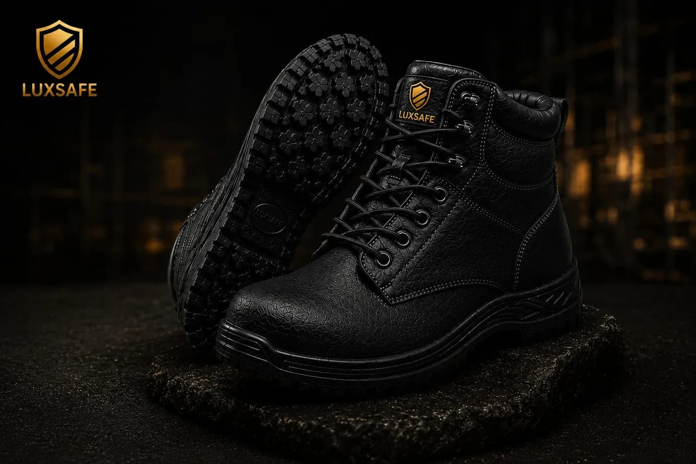 Embossed Leather Black Boot by LUXSAFE